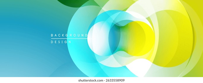 Abstract vibrant circles overlap. Blue, green, yellow hues blend smoothly. Modern design element for backgrounds, presentations.