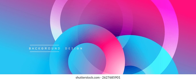 Abstract vibrant circles overlap, creating colorful gradients. Blue, pink, purple hues blend seamlessly. Modern design element.
