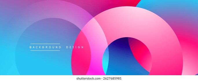 Abstract vibrant circles overlap, creating dynamic gradients. Pink, blue hues dominate design, suggesting modern aesthetic.