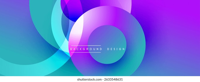 Abstract vibrant circles overlap, creating dynamic gradients. Blue, purple hues dominate design, suggesting modern aesthetic.