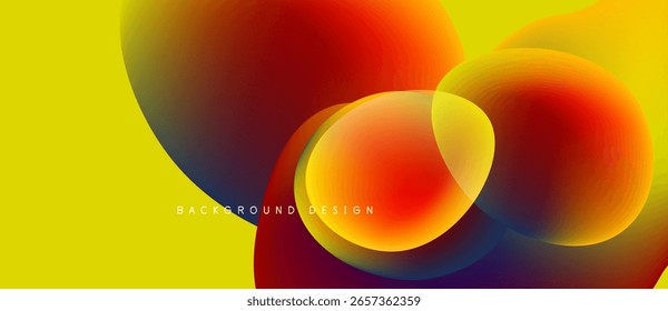 Abstractas círculos vibrantes se superponen, creando Gradientes de color dinámicos. Los tonos amarillo, naranja, rojo y azul se mezclan a la perfección. Elemento de diseño moderno.