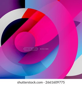 Círculos vibrantes abstratos se sobrepõem, criando composição colorida dinâmica. Elementos de design modernos sugerem energia, fluxo, inovação.