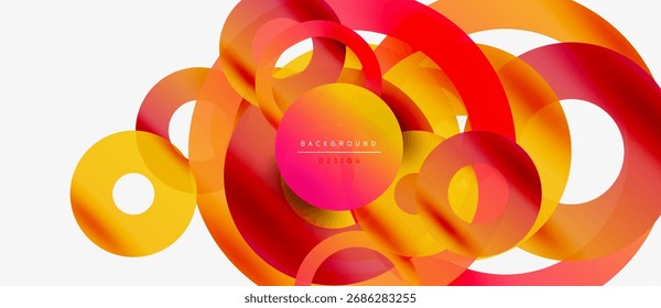 Abstract vibrant circles overlap, creating dynamic colorful background. Gradient shades range from yellow to red. Modern design element.