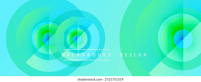 Abstractas círculos vibrantes se superponen, creando un fondo dinámico de gradiente verde azulado. El texto lee el diseño de fondo centrado debajo de las Formas.