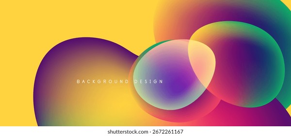 Abstractas círculos vibrantes se superponen con el fondo amarillo. Los colores degradados se mezclan creando un efecto visual moderno. El diseño sugiere energía, movimiento.
