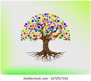 abstract vibrant circular tree logo design. with colorful bubble leaves, spirit tree symbol vector