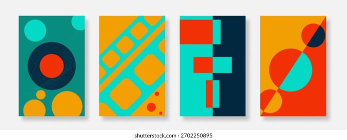 Abstract vibrant color poster background set. Cover template with geometric shape design. Suitable for story post template and banner. Vector illustration