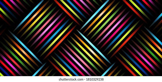 Abstract vibrant colorful diagonal stripe pattern on black background. Vector illustration