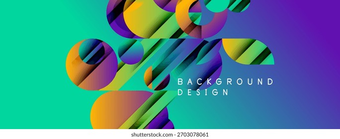 Abstract vibrant design features colorful circles, lines. Gradient background creates dynamic visual effect. Modern aesthetic.