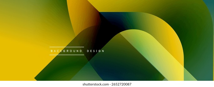 Abstract vibrant design features flowing shapes, gradients. Yellow, green hues dominate composition. Modern aesthetic, clean lines present.