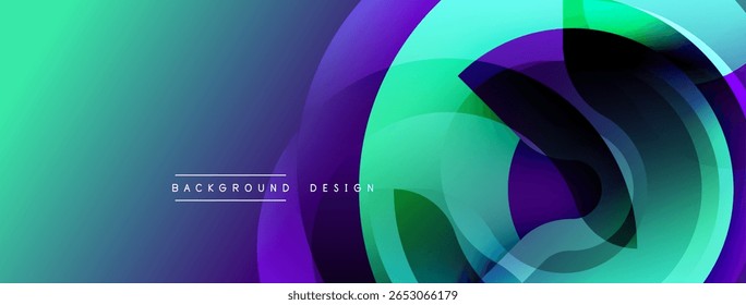 Abstract vibrant design features flowing shapes, gradients. Turquoise, purple hues dominate composition. Text reads background design. Modern aesthetic.