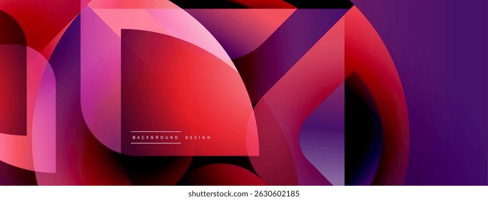 Abstract vibrant design features overlapping shapes. Red, purple hues create dynamic visual effect. Modern background suitable for various projects.