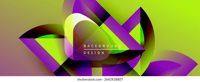 Abstract vibrant design features overlapping shapes, gradients. Yellow, purple hues dominate composition. Modern aesthetic.