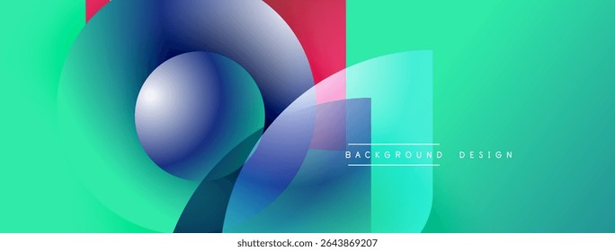 Abstract vibrant design features overlapping circles, squares. Gradient colors create dynamic visual effect. Text reads background design.