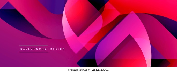 Abstrato design vibrante características sobrepondo formas, gradientes. Tons rosa, roxo e vermelho criam um efeito visual dinâmico. Elemento de plano de fundo moderno.