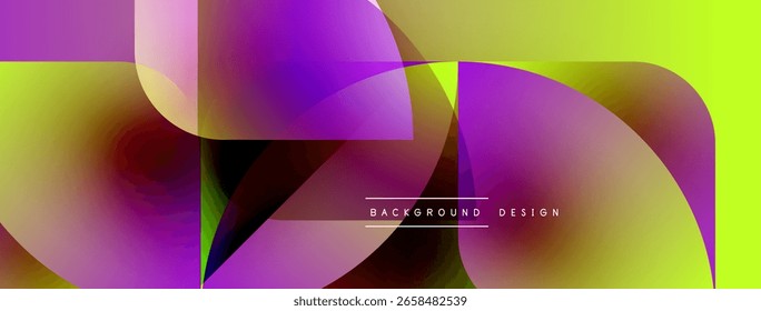 Abstraktes, lebendiges Design mit überlappenden bunten Formen. Gelbe, violette und braune Farbtöne erzeugen einen dynamischen visuellen Effekt. Moderner Hintergrund.