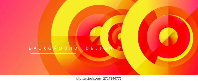 Abstractas diseño vibrante presenta círculos superpuestos. Los tonos rojos, naranjas y amarillos crean un efecto visual dinámico. El texto lee el diseño de fondo.