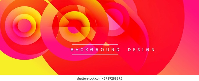 Abstractas diseño vibrante presenta círculos superpuestos. Los Colores se mezclan de amarillo, naranja, rosa y rojo creando un efecto visual dinámico. El texto lee el diseño de fondo.