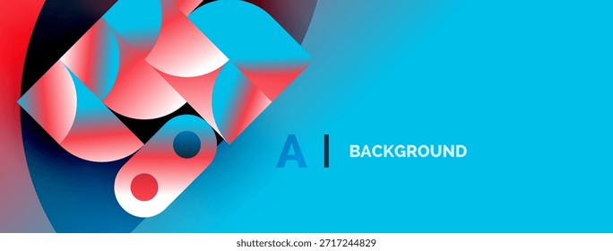 Abstractas diseño vibrante. Las Formas geométricas se mezclan, creando un impacto visual dinámico. Los tonos azules y rojos dominan la composición. Estética moderna.