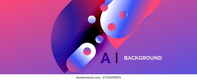 Design vibrante e abstrato. As cores de gradiente se misturam, criando esferas dinâmicas. Estética moderna, adequada para fundos digitais.