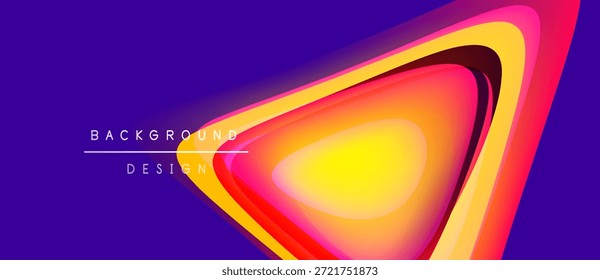 Design vibrante e abstrato. As camadas criam um efeito visual dinâmico. Tons roxos, amarelos e vermelhos dominam a composição. Elemento de plano de fundo moderno.