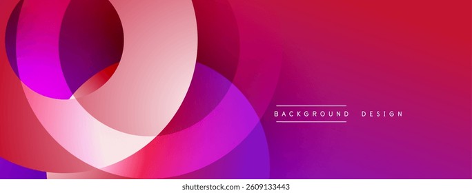 Abstract vibrant design. Overlapping circles create dynamic composition. Gradient shades of purple, pink, red. Modern aesthetic, smooth transitions.