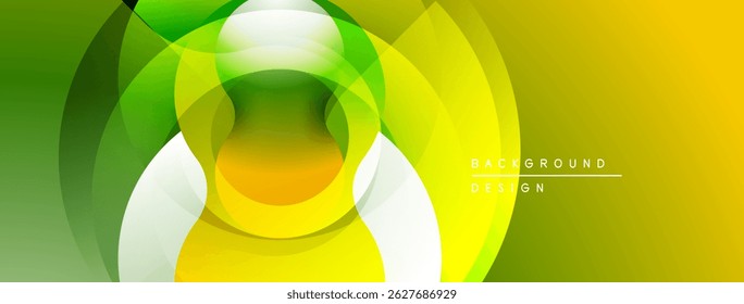 Abstract vibrant design. Overlapping circles create dynamic gradient effect. Yellow, green hues dominate composition. Modern background texture.