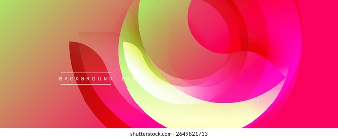 Abstract vibrant design. Overlapping circles create dynamic gradient effect. Colors transition from yellow, green, pink, red. Modern background texture.