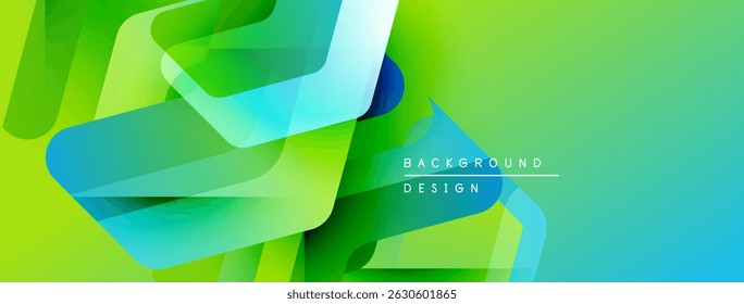 Abstract vibrant design. Overlapping rounded rectangles create dynamic visual effect. Green, blue hues dominate composition. Modern aesthetic.