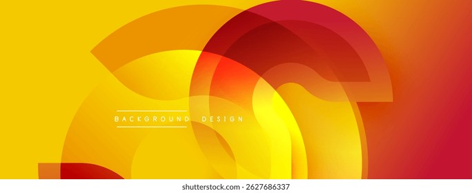Abstract vibrant design. Overlapping shapes create dynamic gradient effect. Yellow, orange, red hues dominate composition. Modern aesthetic.