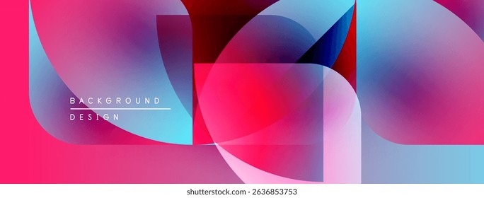 Abstract vibrant design. Overlapping shapes create dynamic visual effect. Pink, blue hues dominate composition. Modern aesthetic.