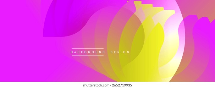Abstract vibrant design. Overlapping shapes create dynamic flow. Pink, yellow hues dominate composition. Modern aesthetic.