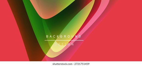 Abstractas diseño vibrante. El fondo rojo presenta Formas verdes y amarillas que fluyen. El texto lee el diseño de fondo situado centralmente. Composición moderna y dinámica.