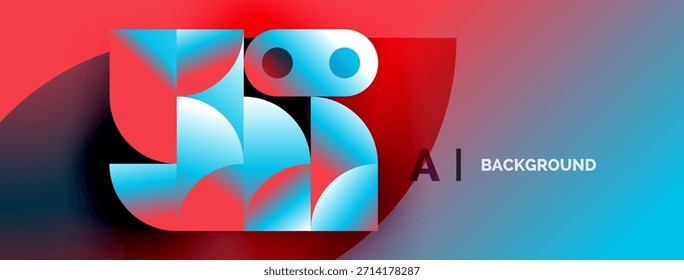 Abstraktes, lebendiges Design. Rote, blaue Farbverläufe schaffen fließende Formen, futuristische Ästhetik. Text lautet AI-HINTERGRUND.
