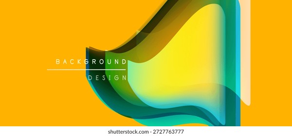 Abstractas diseño vibrante. El fondo amarillo presenta Formas que fluyen, Gradientes. El texto lee el diseño de fondo. Presentación visual moderna.