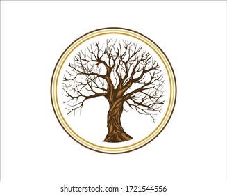 Abstract vibrant dry tree logo with circle surrounding it