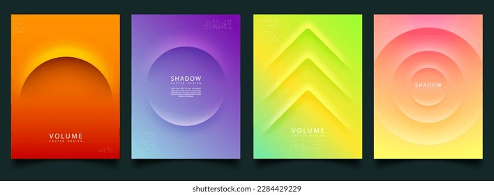 Abstract vibrant gradient background cover set. Minimalist style cover template shadow shape, liquid color. Modern vector design for social media, banner, poster. Arc line business brochure