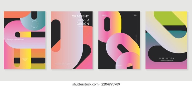 Abstract vibrant gradient background vector. Retro style cover template with shapes, pastel, geometric, circle. Modern wallpaper design perfect for poster, flyer, decorative, card, prints.