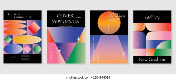 Abstract vibrant gradient background vector. Retro style cover template with shapes, colorful, geometric, circle. Modern wallpaper design perfect for poster, flyer, decorative, card, prints.