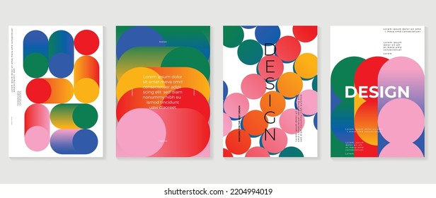 Abstract vibrant gradient background vector. Retro style cover template with shapes, colorful, geometric, circle. Modern wallpaper design perfect for poster, flyer, decorative, card, prints.