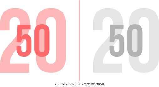 Abstract vibrant Gradient Color  Year 2050 Pack. Isolated Modern New Year Future Concept Transparent Background