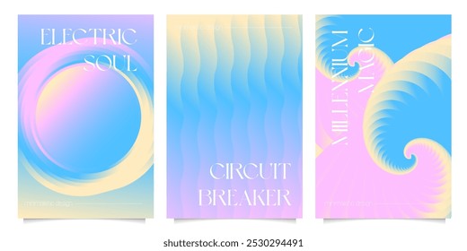Abstract vibrant gradient futuristic style cover templates with gradient shapes, soft liquid color. Modern posters design perfect for social media. Vector