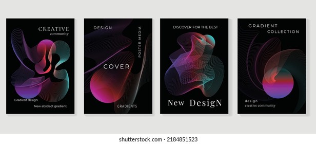 Abstract vibrant gradient line background vector. Futuristic style cover template with line distortion, wave and curved lines. Modern wallpaper design perfect for social media, idol poster, ads.