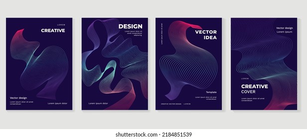 Abstract vibrant gradient line background vector. Futuristic style cover template with line distortion, wave and curved lines. Modern wallpaper design perfect for social media, idol poster, ads.