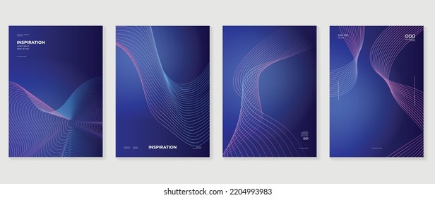 Abstract vibrant gradient line background vector. Futuristic style cover template with line distortion, wave, curved lines, colorful. Modern wallpaper design for poster, flyer, brochure, card, decor.
