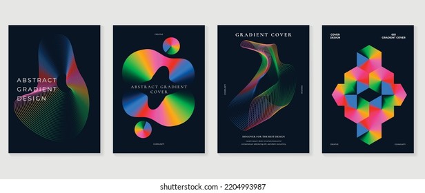 Abstract vibrant gradient line background vector. Futuristic style cover template with line distortion, wave, curved lines, rainbow. Modern wallpaper design for poster, flyer, brochure, card, decor.