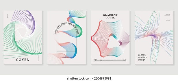 Abstract vibrant gradient line background vector. Futuristic style cover template with line distortion, wave, curved lines, colorful. Modern white wallpaper design for poster, flyer, card, decor.