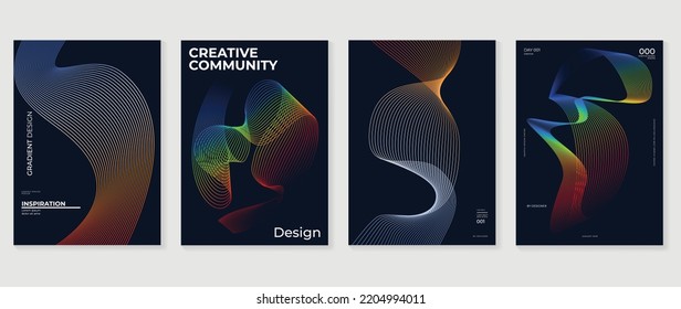 Abstract vibrant gradient line background vector. Futuristic style cover template with line distortion, wave, curved lines, rainbow. Modern wallpaper design for poster, flyer, brochure, card, decor.