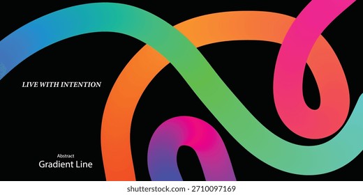 Abstrakte, lebendige Farbverlauf-Linien verflechten sich auf schwarzem Hintergrund und schaffen ein dynamisches und buntes Designelement, Vektorgrafik