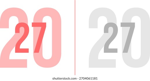 Abstract vibrant Gradient Year 2027 Pack. Isolated Modern New Year Future Concept Transparent Background